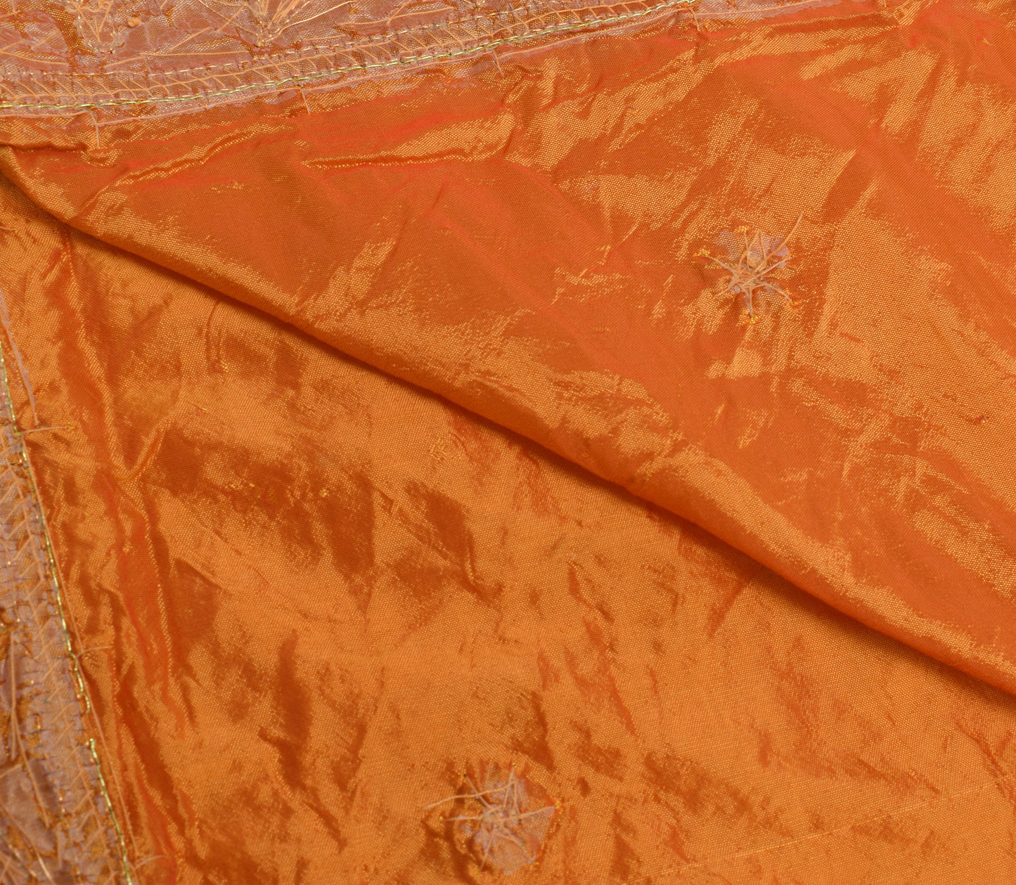 Sushila Vintage Orange Dupatta Blend Silk Hand Beaded Floral Long Stole Veil
