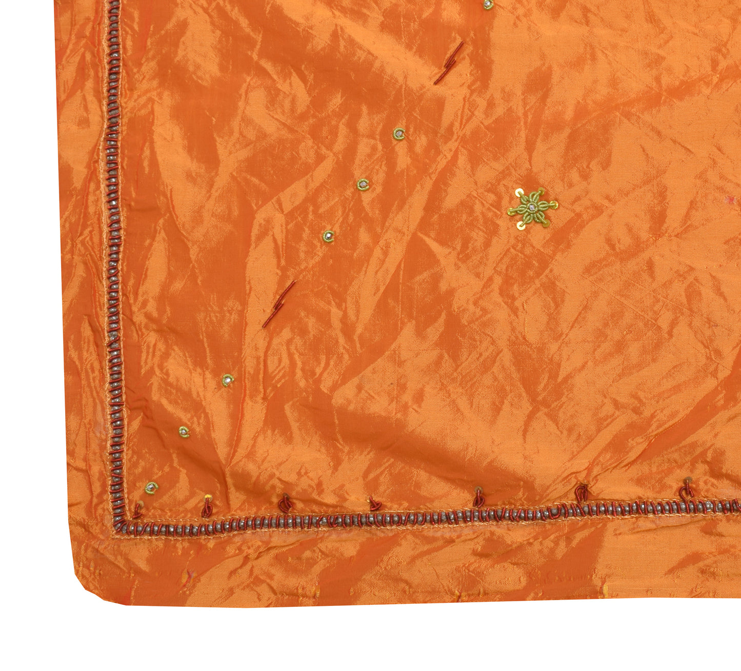 Sushila Vintage Orange Dupatta Blend Silk Hand Beaded Floral Long Stole Veil