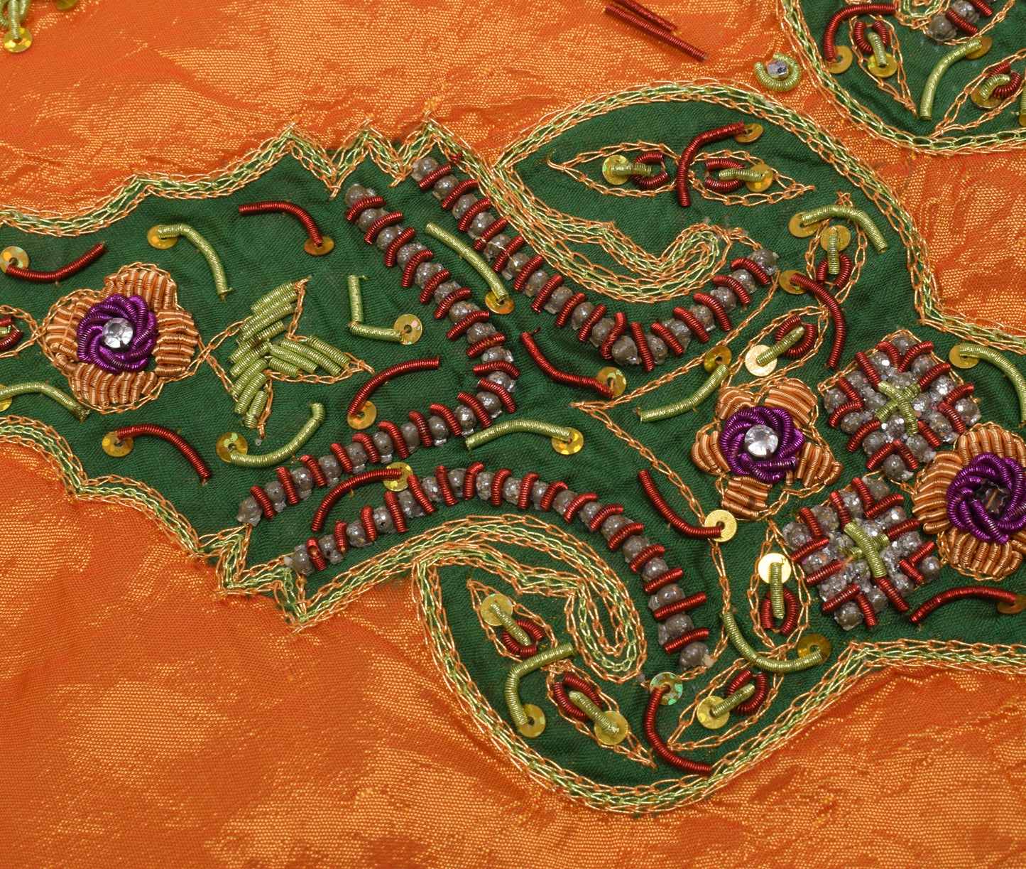 Sushila Vintage Orange Dupatta Blend Silk Hand Beaded Floral Long Stole Veil