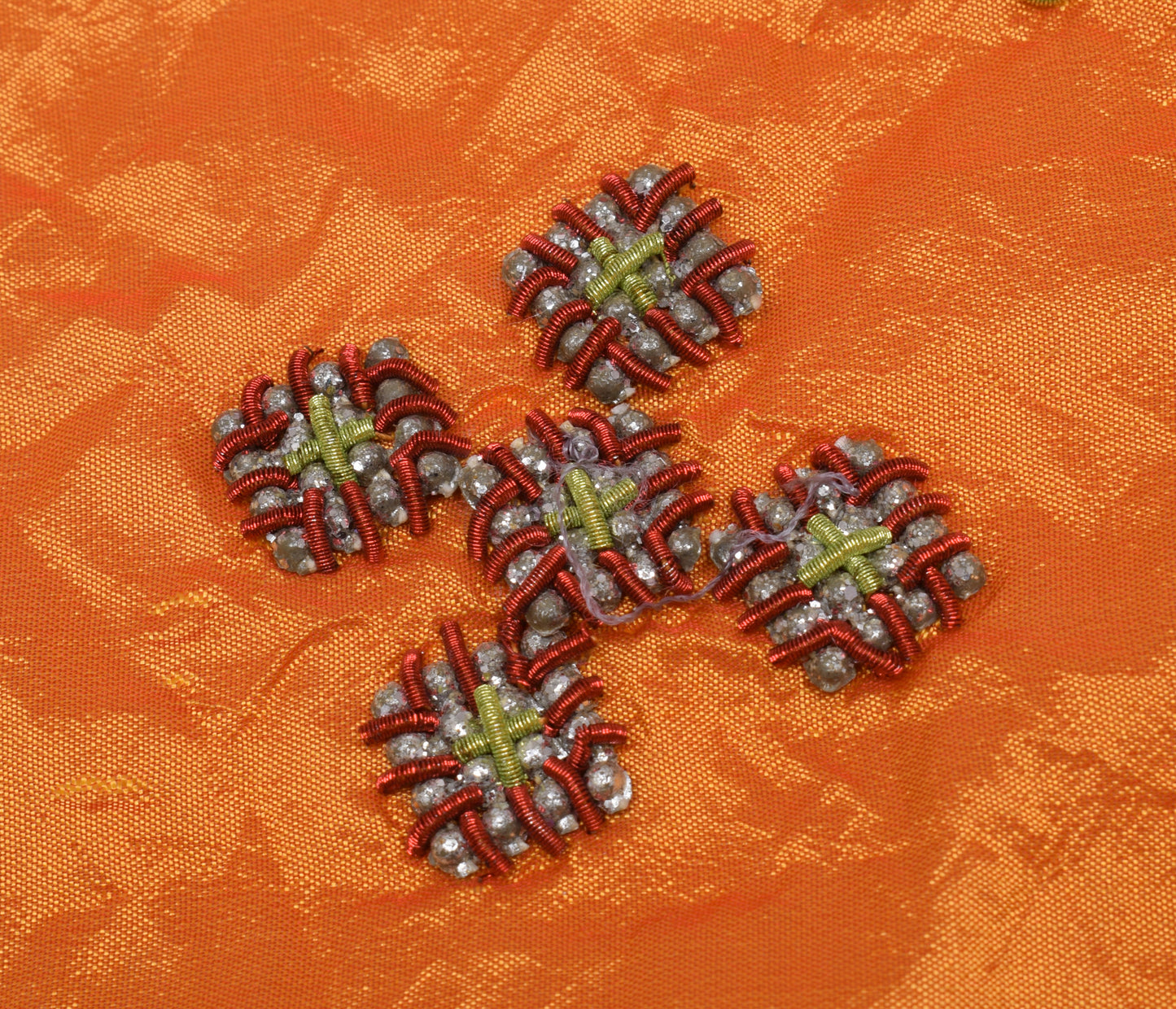 Sushila Vintage Orange Dupatta Blend Silk Hand Beaded Floral Long Stole Veil