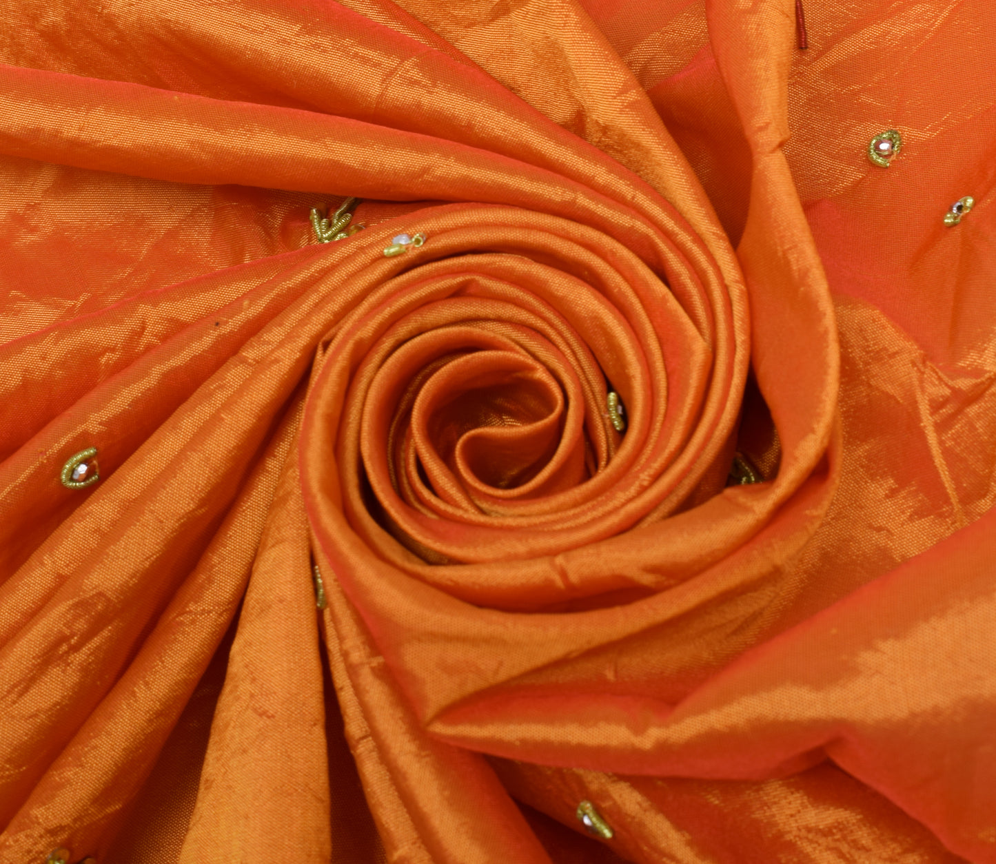 Sushila Vintage Orange Dupatta Blend Silk Hand Beaded Floral Long Stole Veil