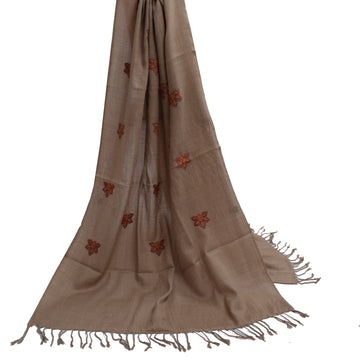 Sushila Vintage Indian Brown Dupatta Blend Woolen Embroidered Long Stole Hijab