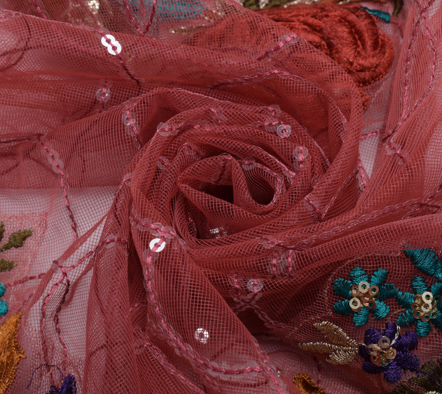 Sushila Vintage Indian Dupatta Net Mesh Sequins Work Long Stole Wrap Sacrves