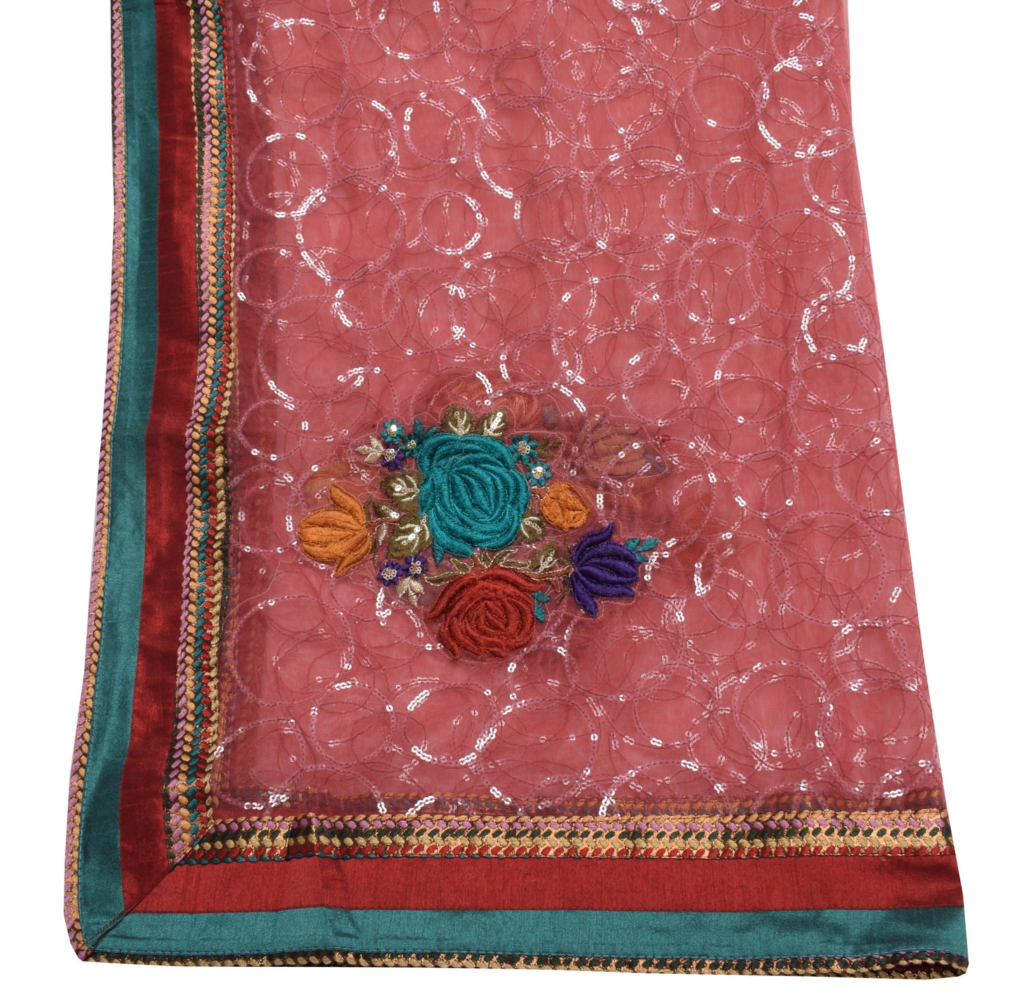 Sushila Vintage Indian Dupatta Net Mesh Sequins Work Long Stole Wrap Sacrves