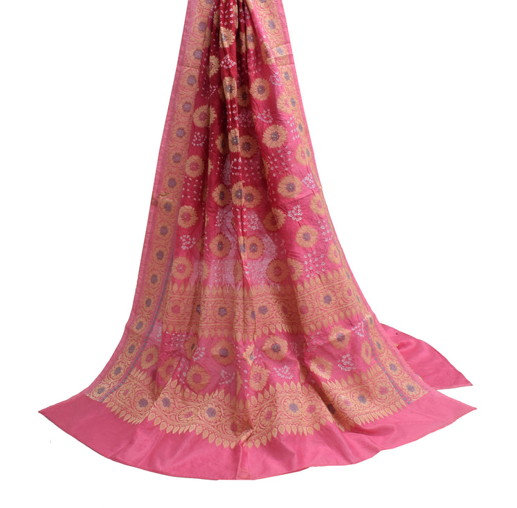 Sushila Vintage Pink Dupatta Blend Cotton Bandhani Printed & Woven Long Stole