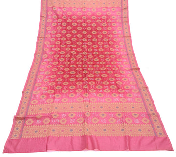 Sushila Vintage Pink Dupatta Blend Cotton Bandhani Printed & Woven Long Stole
