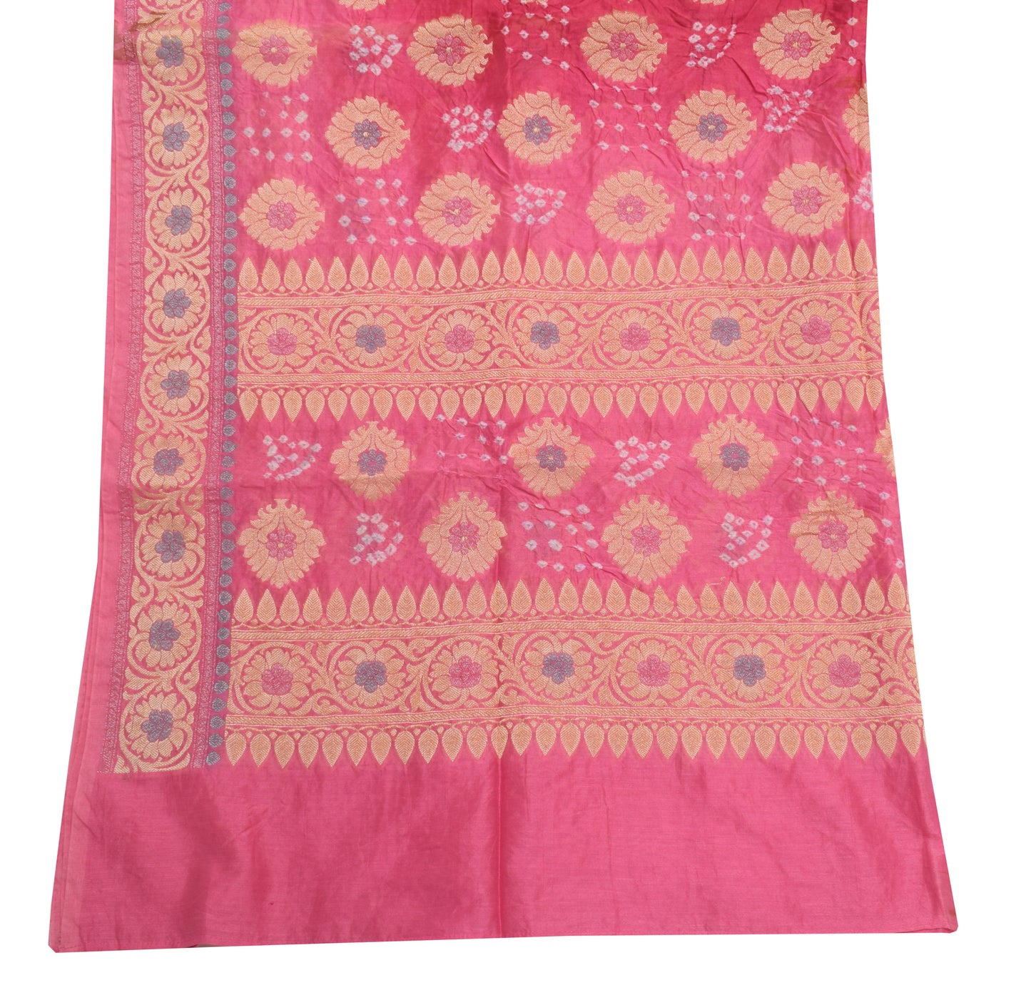 Sushila Vintage Pink Dupatta Blend Cotton Bandhani Printed & Woven Long Stole