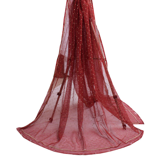 Sushila Vintage Maroon Dupatta Pure Chiffon Silk Hand Beaded Long Stole Hijab