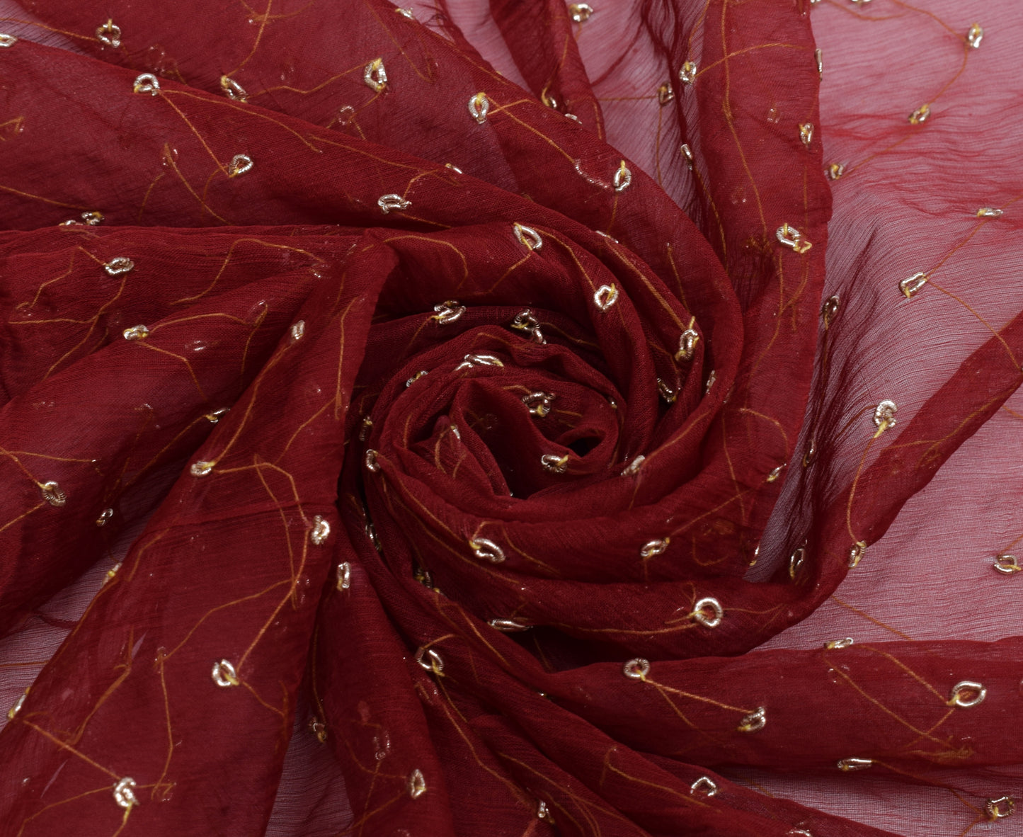 Sushila Vintage Maroon Dupatta Pure Chiffon Silk Hand Beaded Long Stole Hijab