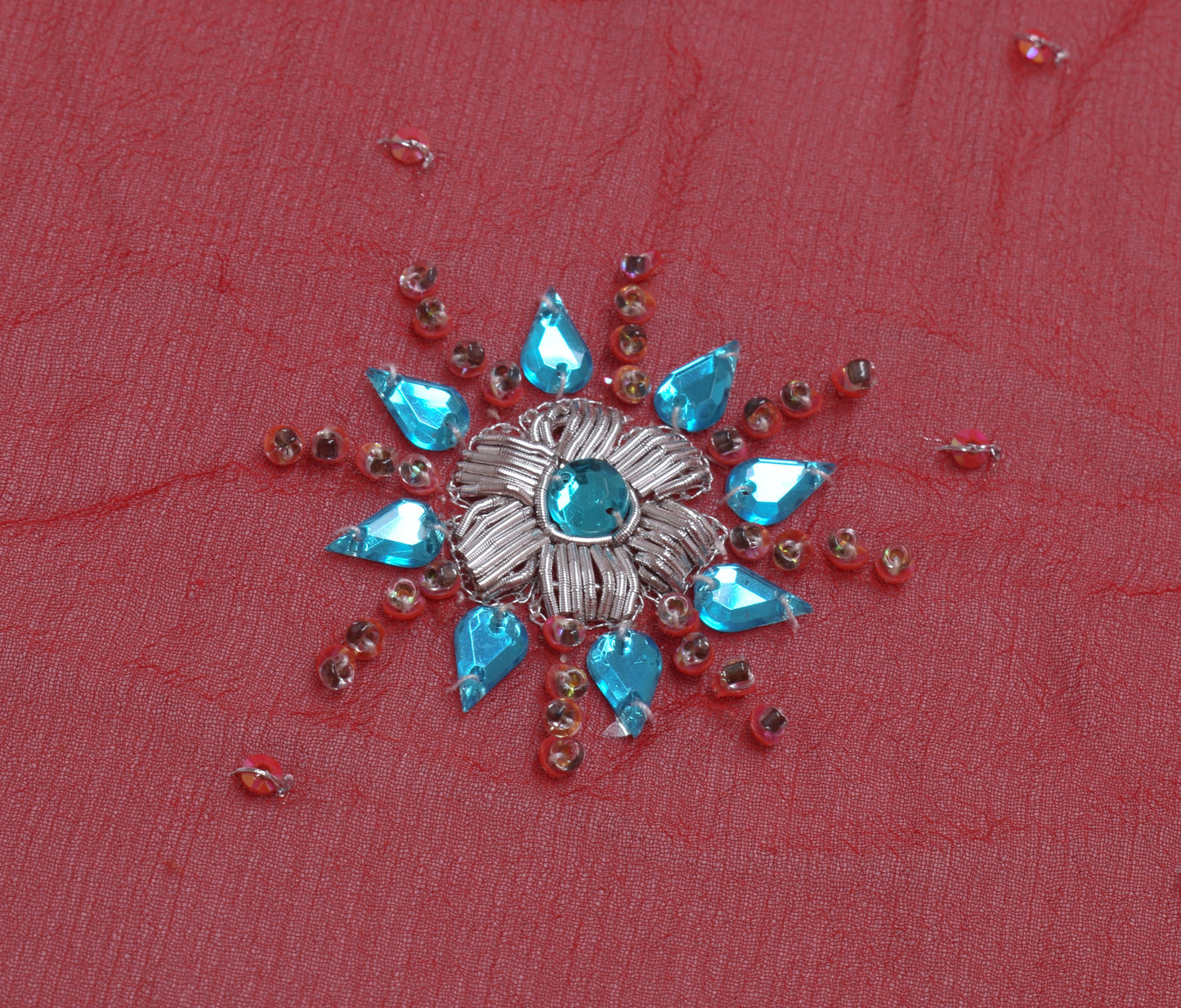 Sushila Vintage Red Dupatta Pure Georgette Silk Hand Beaded Long Stole Scarves