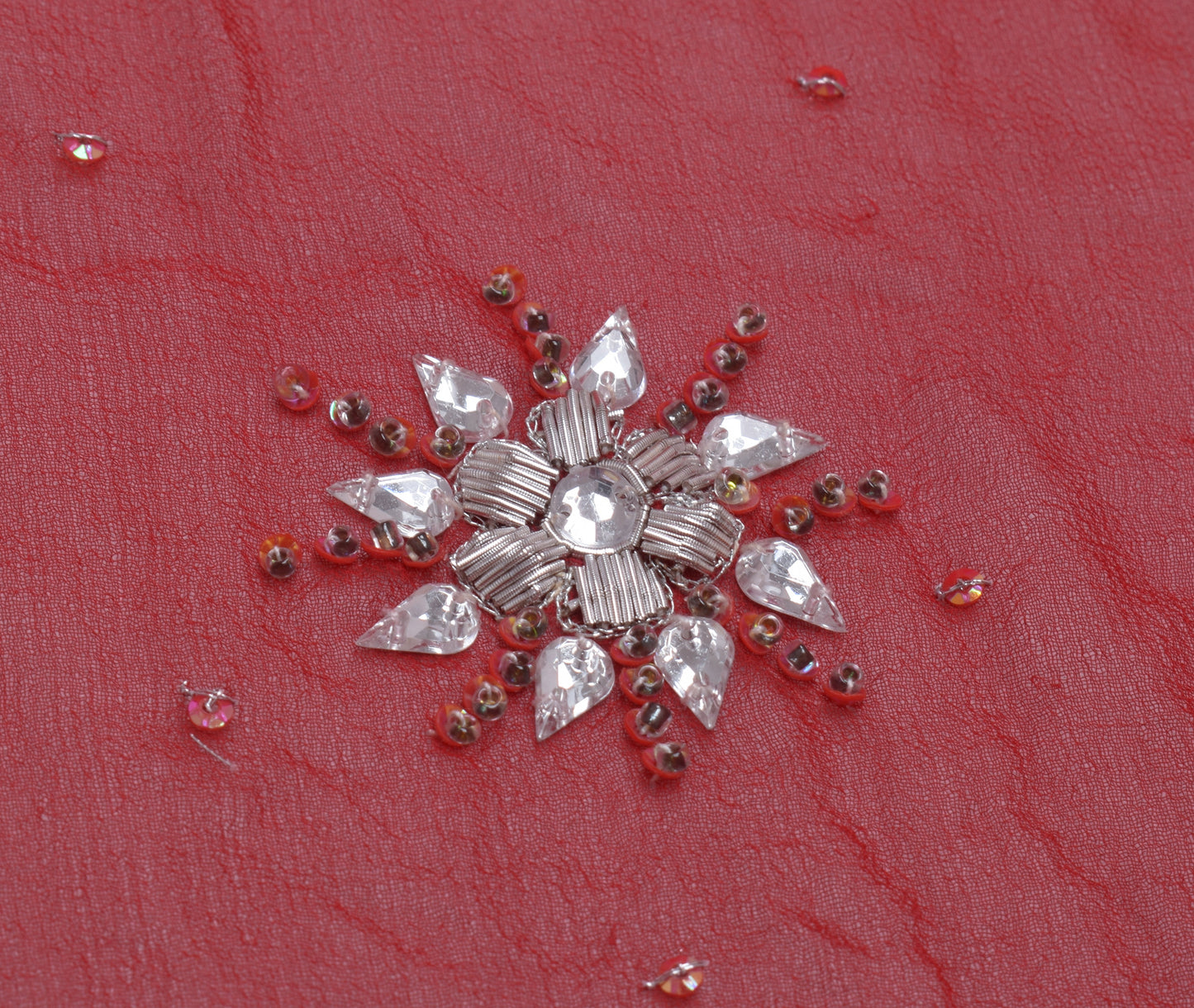 Sushila Vintage Red Dupatta Pure Georgette Silk Hand Beaded Long Stole Scarves