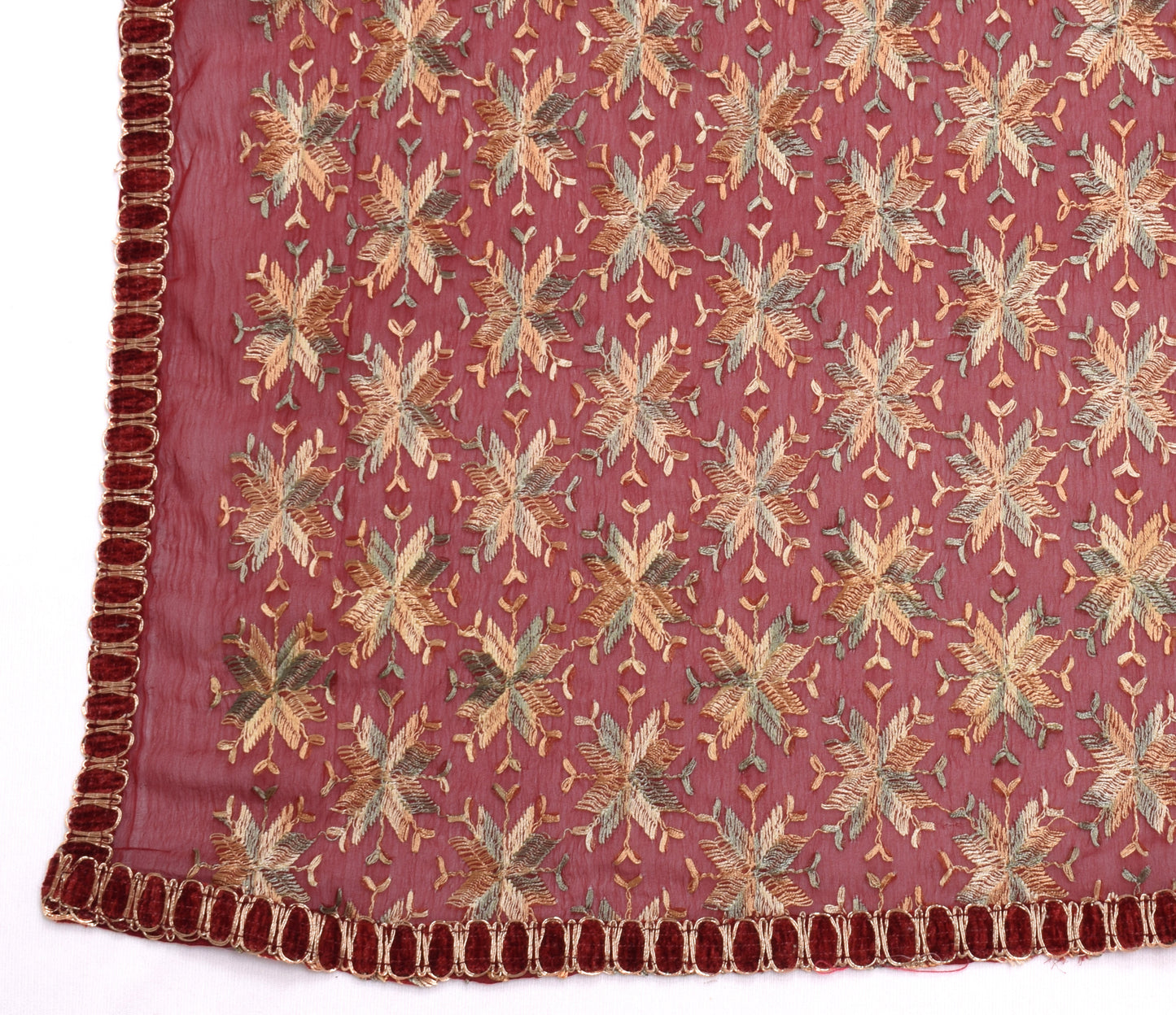 Sushila Vintage Maroon Dupatta Blend Chiffon Silk Phulakri Embroidered Long Veil