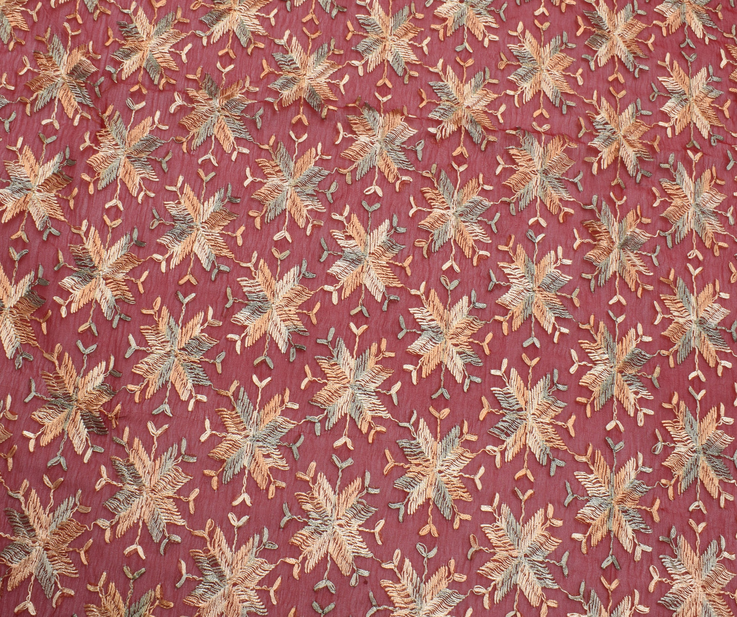 Sushila Vintage Maroon Dupatta Blend Chiffon Silk Phulakri Embroidered Long Veil