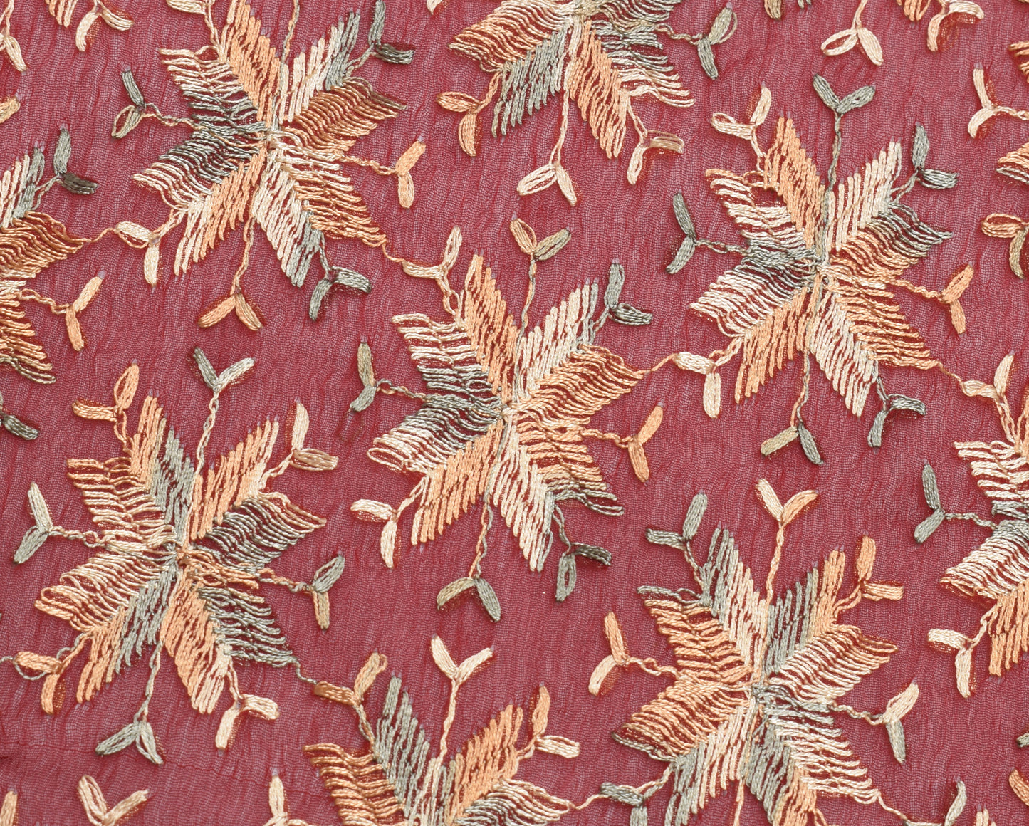 Sushila Vintage Maroon Dupatta Blend Chiffon Silk Phulakri Embroidered Long Veil