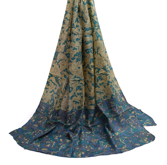 Sushila Vintage Indian Cream Dupatta 100% Pure Silk Printed Long Stole Hijab