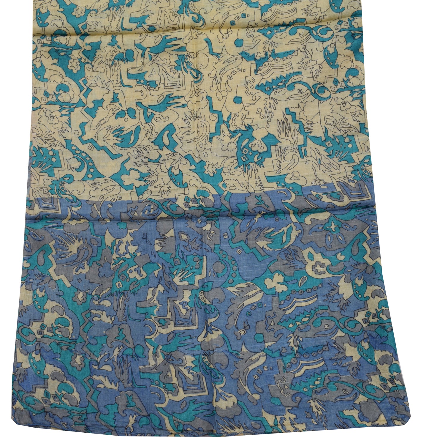 Sushila Vintage Indian Cream Dupatta 100% Pure Silk Printed Long Stole Hijab