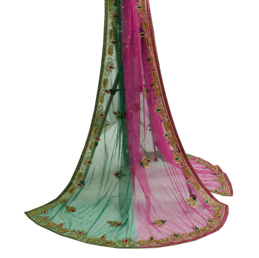 Sushila Vintage Indian Dupatta Net Mesh Embroidered Long Stole Scarves Veil