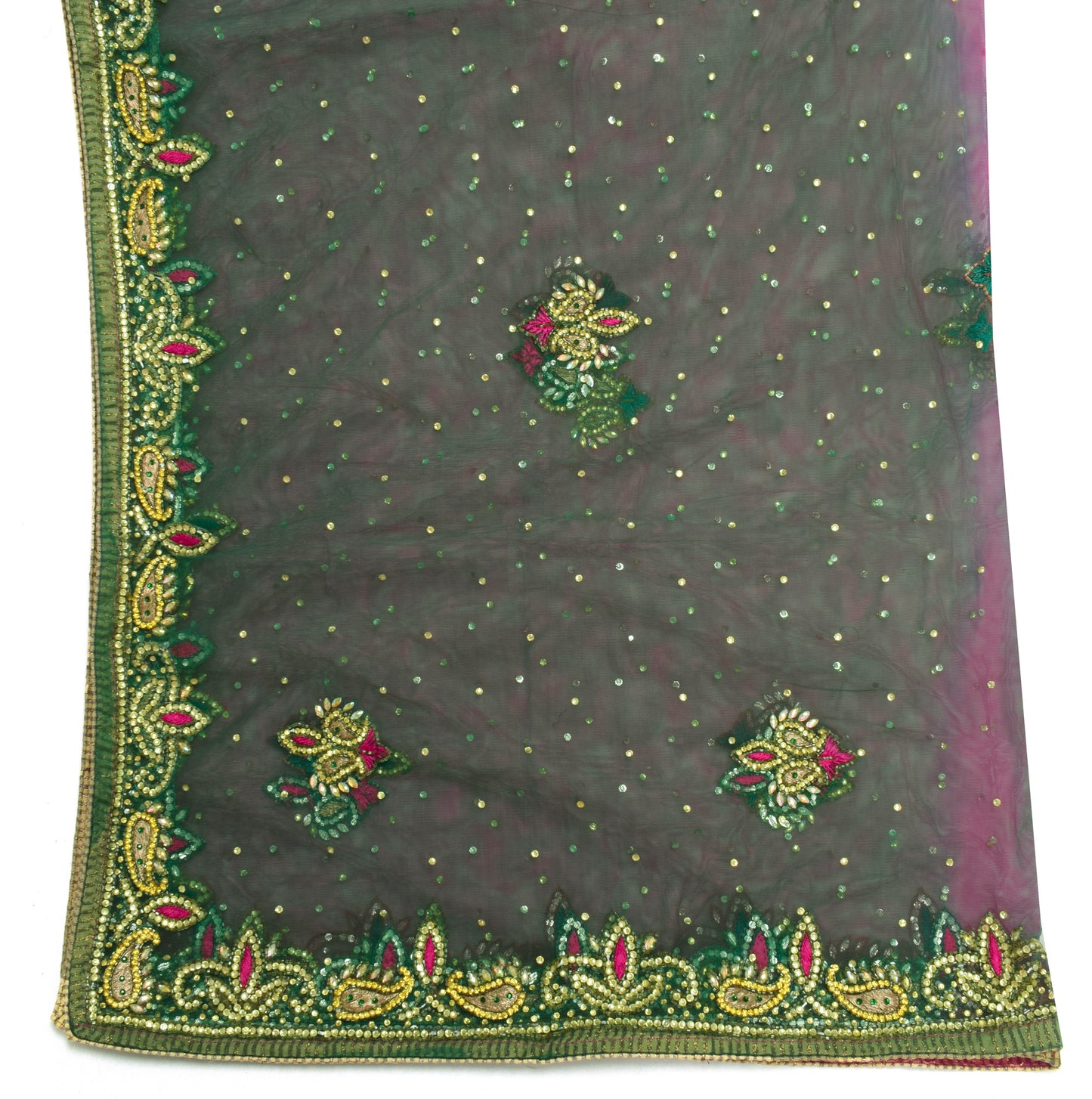 Sushila Vintage Indian Dupatta Net Mesh Embroidered Long Stole Scarves Veil