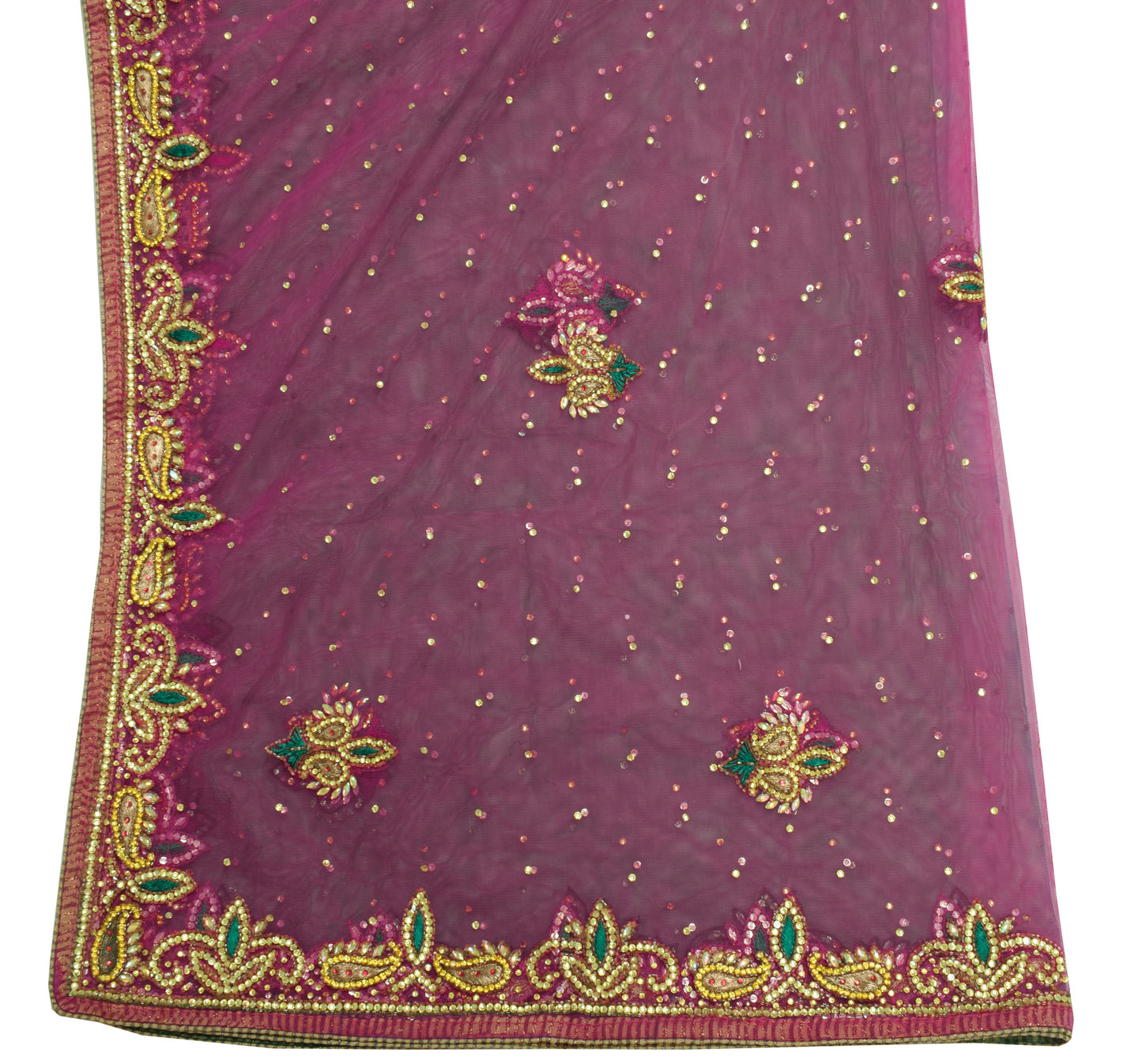 Sushila Vintage Indian Dupatta Net Mesh Embroidered Long Stole Scarves Veil