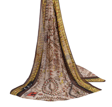 Sushila Vintage Indian Cream Dupatta Pure Georgette Silk Printed Long Stole