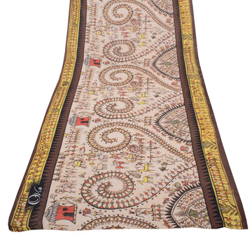 Sushila Vintage Indian Cream Dupatta Pure Georgette Silk Printed Long Stole