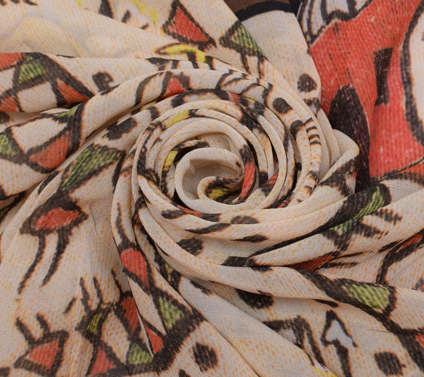 Sushila Vintage Indian Cream Dupatta Pure Georgette Silk Printed Long Stole