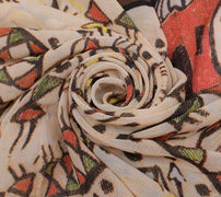 Sushila Vintage Indian Cream Dupatta Pure Georgette Silk Printed Long Stole