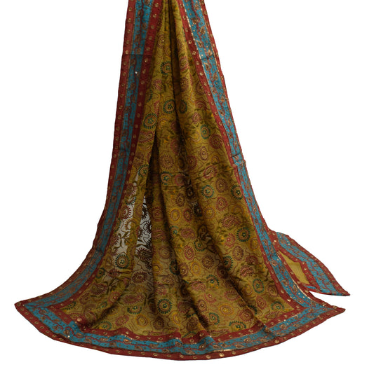 Sushila Vintage Green Dupatta Pure Georgette Silk Embroidered Long Stole Scarves