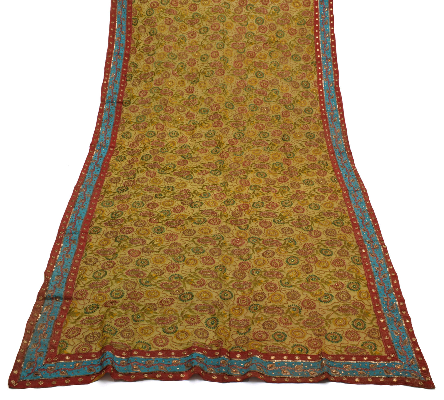 Sushila Vintage Green Dupatta Pure Georgette Silk Embroidered Long Stole Scarves
