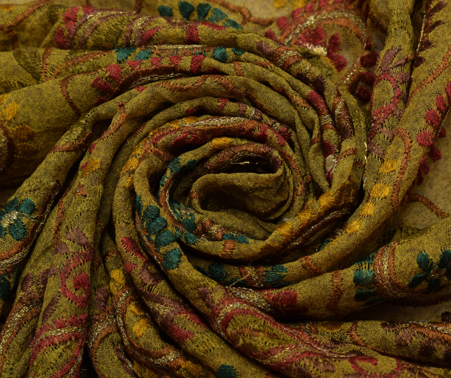 Sushila Vintage Green Dupatta Pure Georgette Silk Embroidered Long Stole Scarves