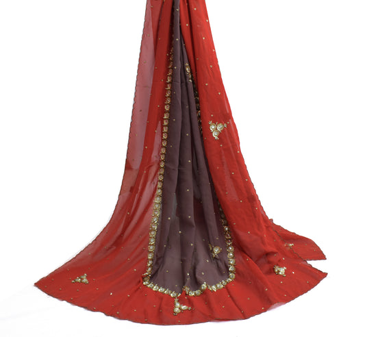 Sushila Vintage Gray Dupatta Blend Georgette Silk Hand Beaded Long Stole Scarves