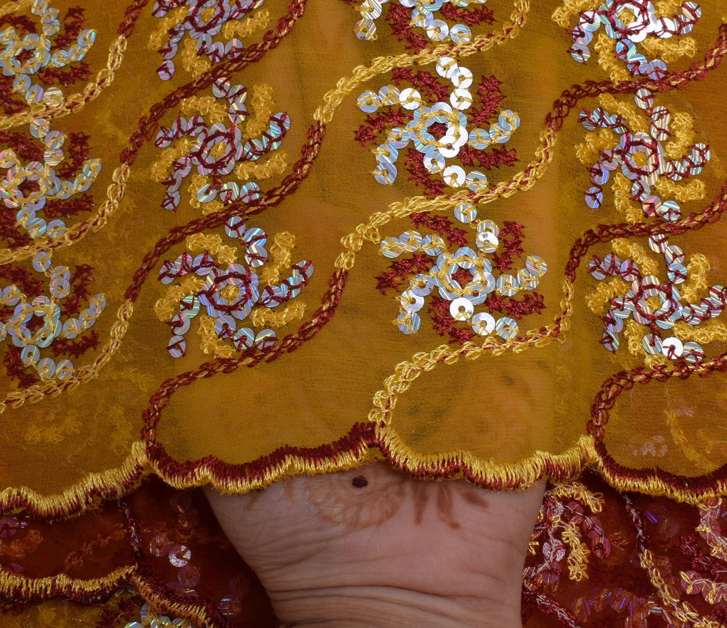 Sushila Vintage Indian Dupatta Blend Georgette Silk Hand Beaded Long Stole Veil