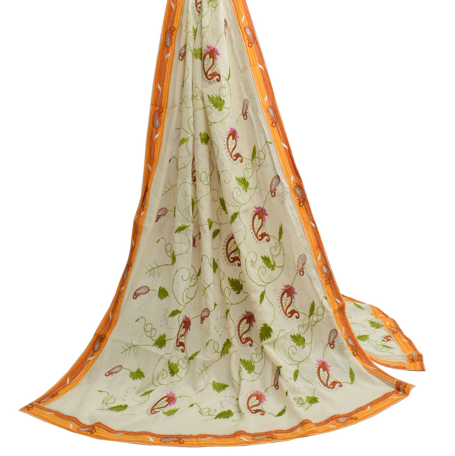 Sushila Vintage Cream Dupatta 100% Pure Cotton Embroidered Long Stole Hijab