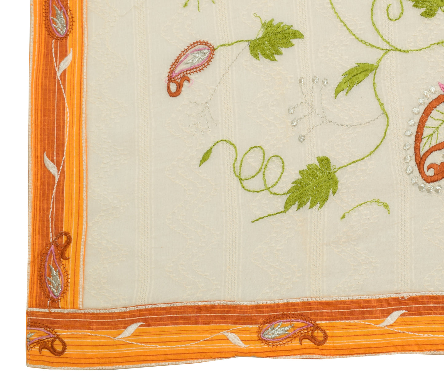Sushila Vintage Cream Dupatta 100% Pure Cotton Embroidered Long Stole Hijab