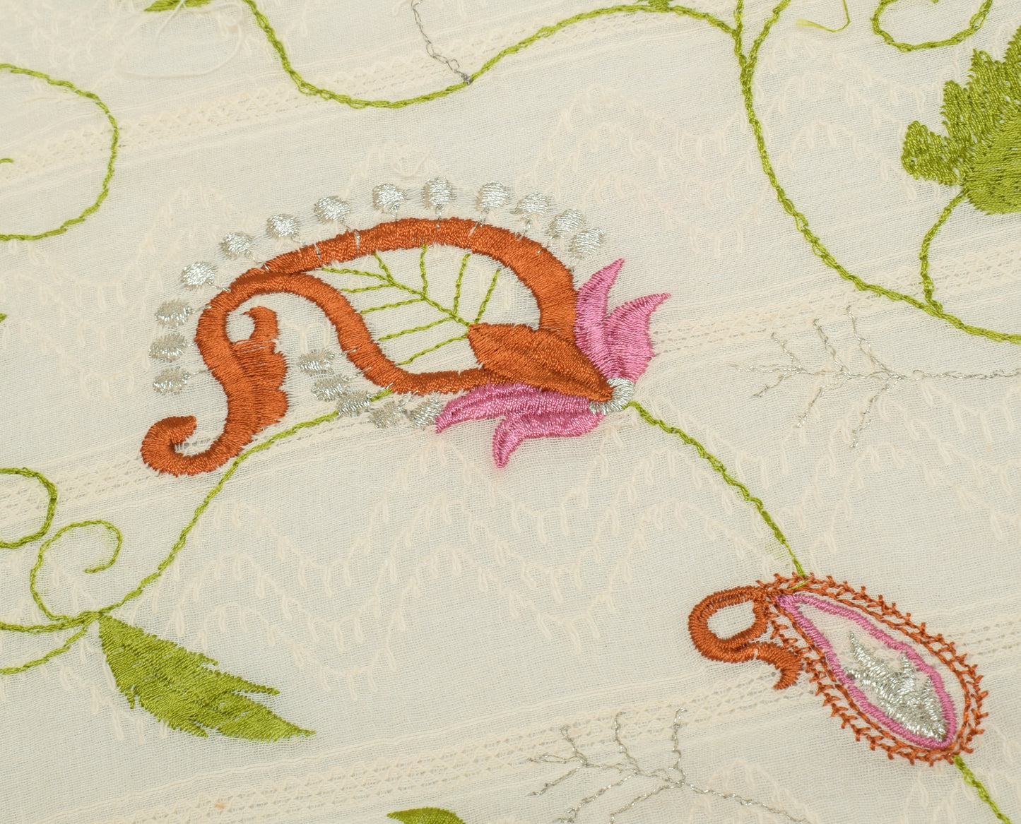 Sushila Vintage Cream Dupatta 100% Pure Cotton Embroidered Long Stole Hijab