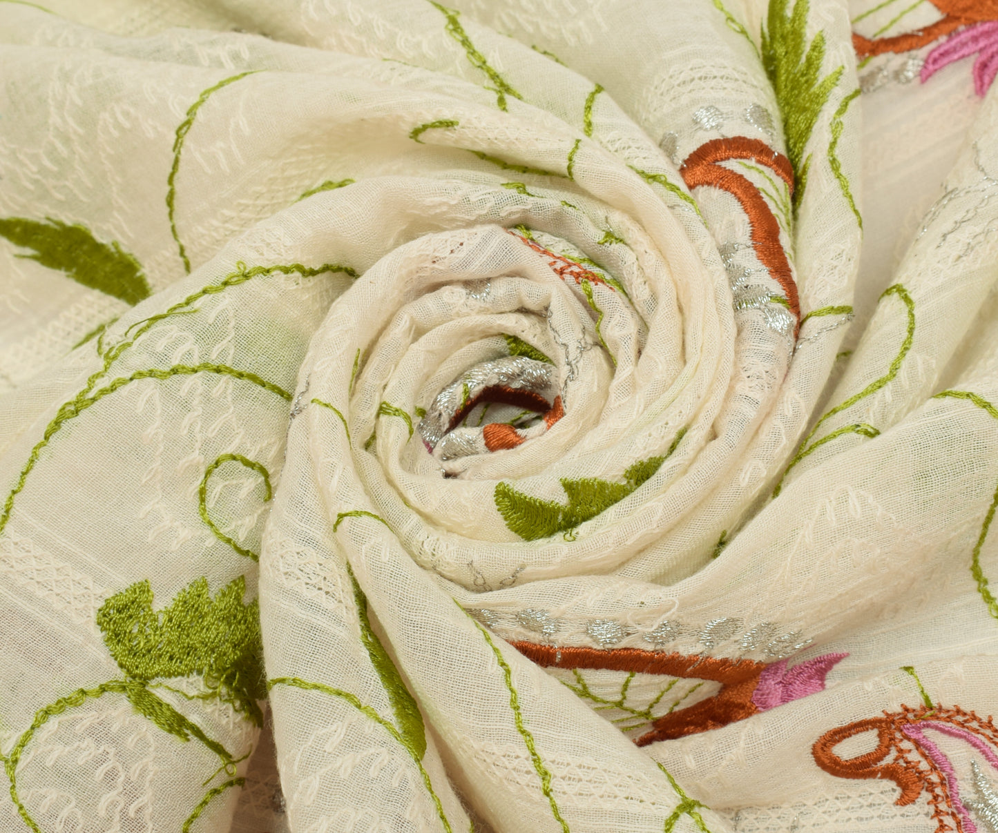 Sushila Vintage Cream Dupatta 100% Pure Cotton Embroidered Long Stole Hijab