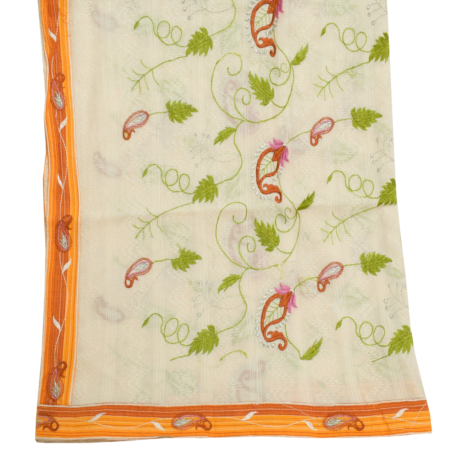 Sushila Vintage Cream Dupatta 100% Pure Cotton Embroidered Long Stole Hijab