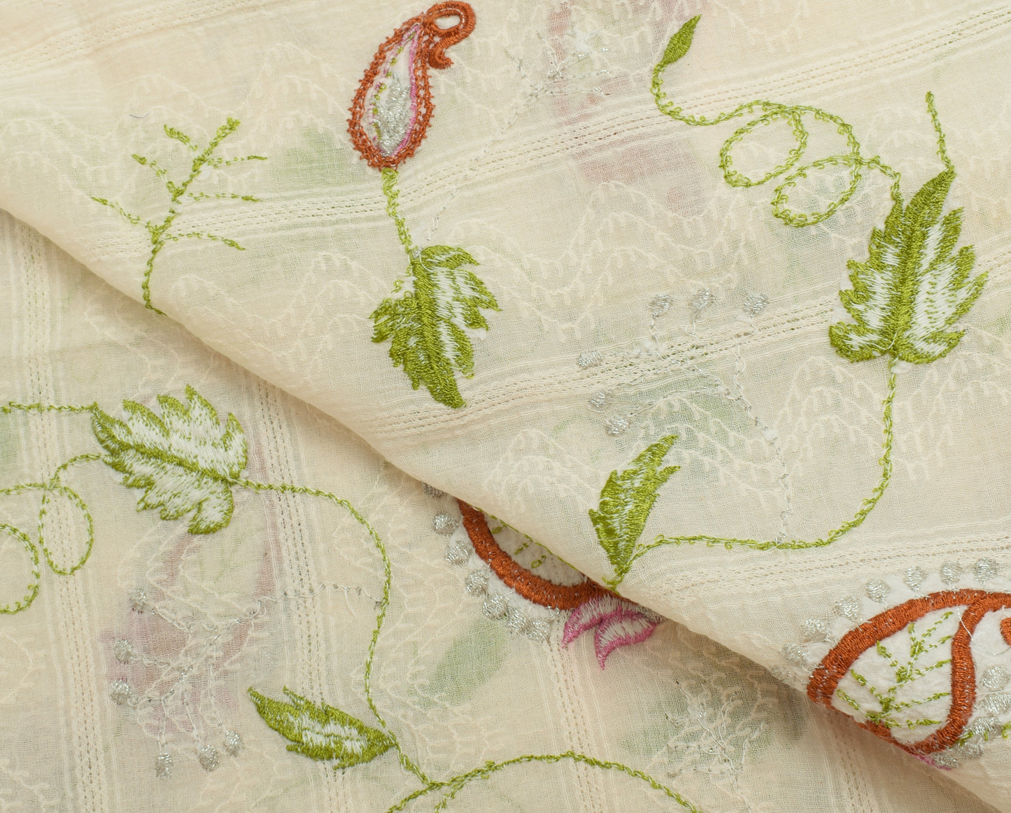 Sushila Vintage Cream Dupatta 100% Pure Cotton Embroidered Long Stole Hijab