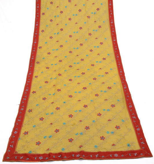 Sushila Vintage Yellow Dupatta Blend Georgette Silk Embroidered Long Stole Veil