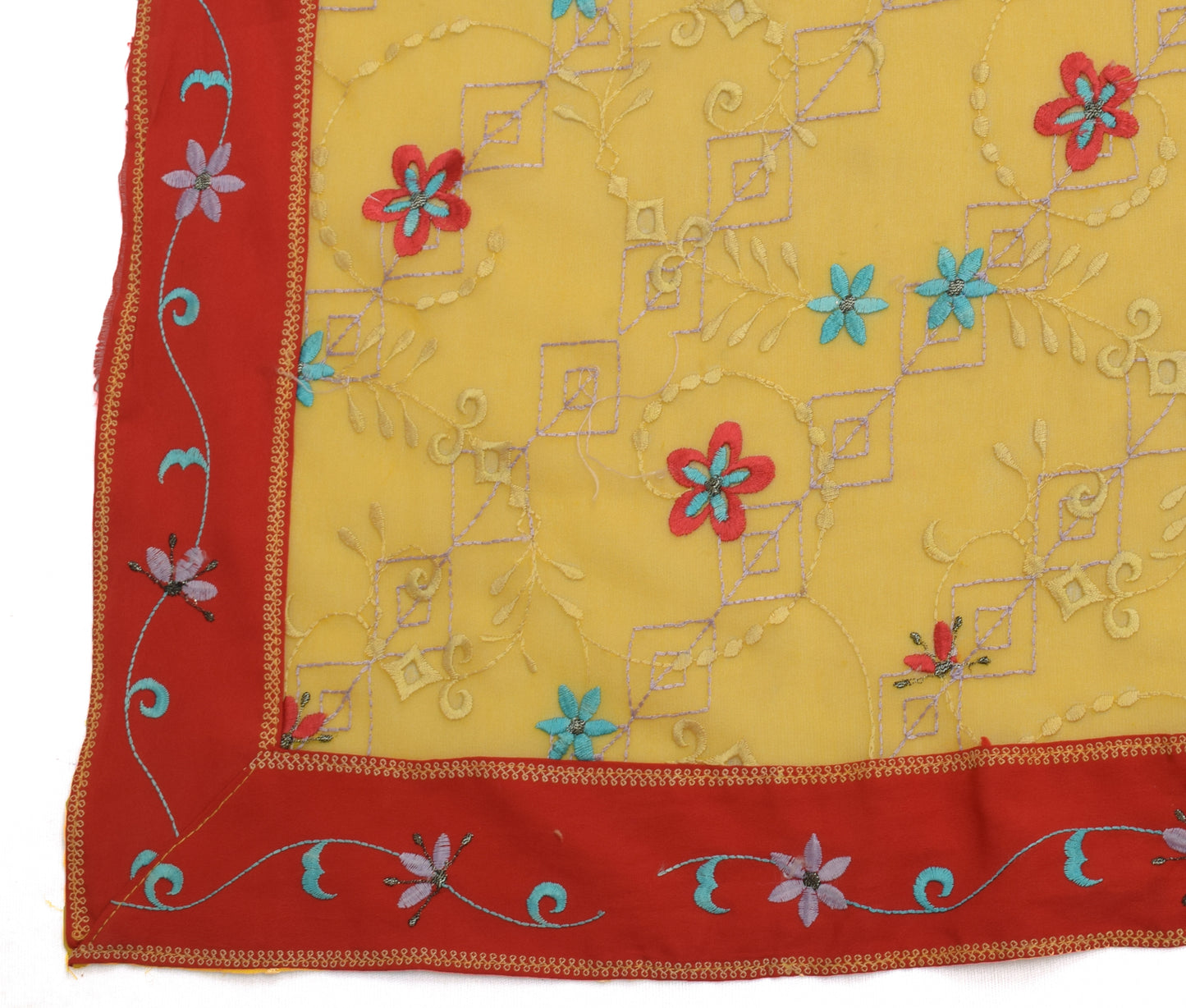 Sushila Vintage Yellow Dupatta Blend Georgette Silk Embroidered Long Stole Veil