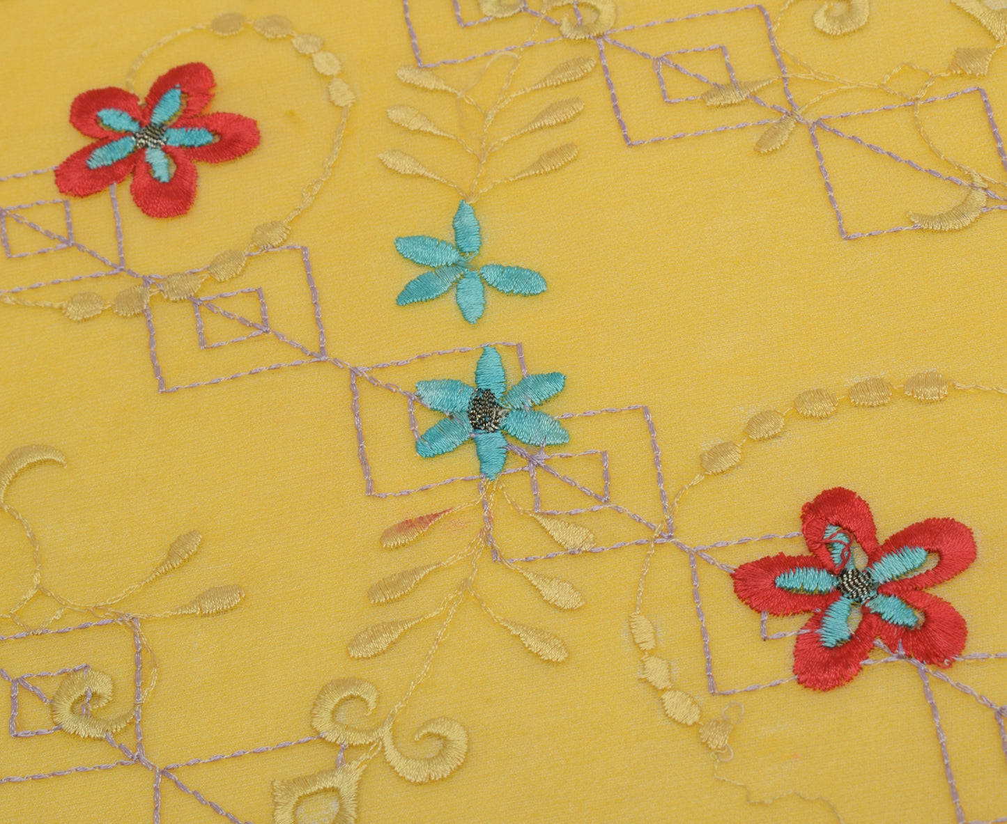 Sushila Vintage Yellow Dupatta Blend Georgette Silk Embroidered Long Stole Veil
