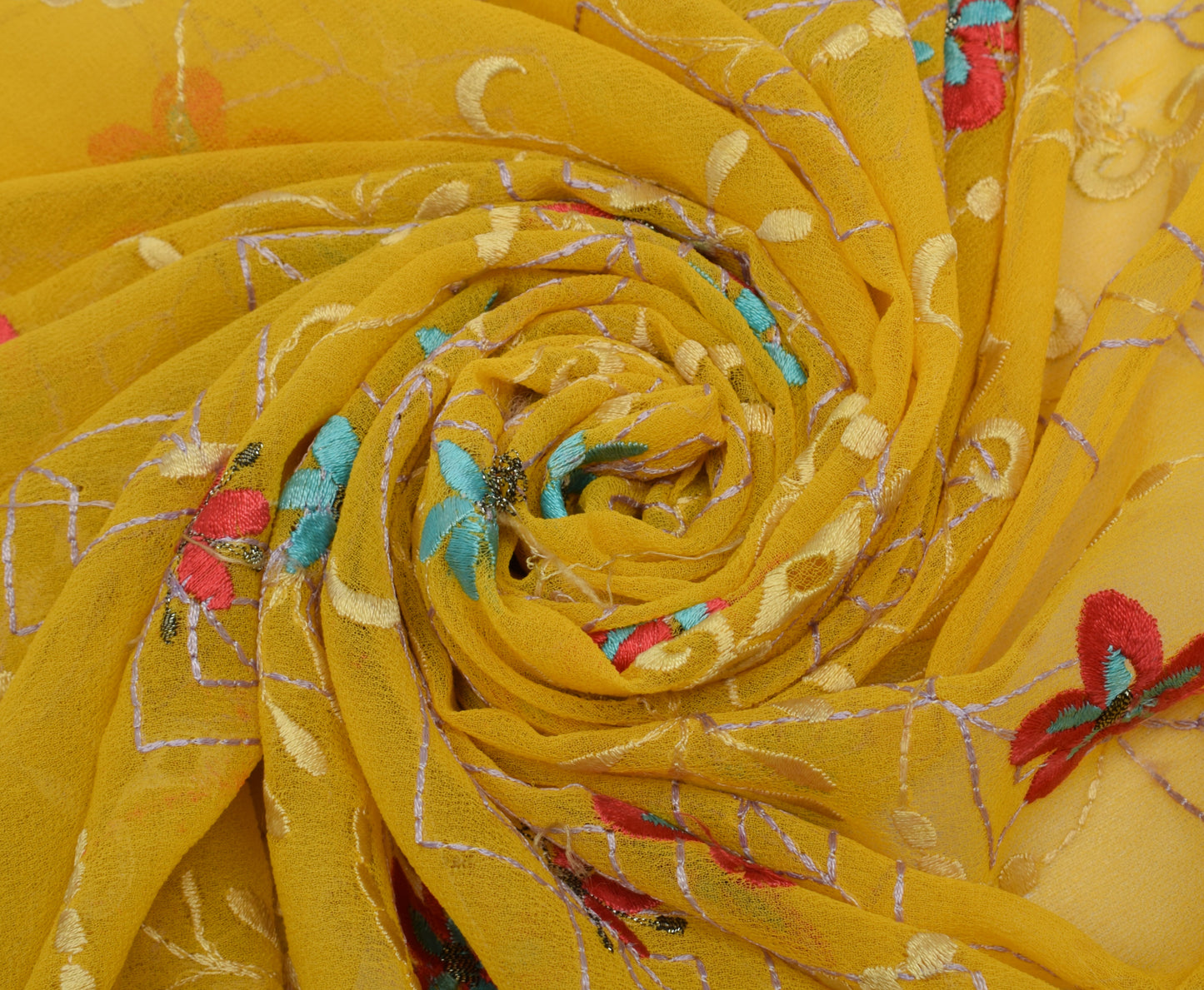 Sushila Vintage Yellow Dupatta Blend Georgette Silk Embroidered Long Stole Veil