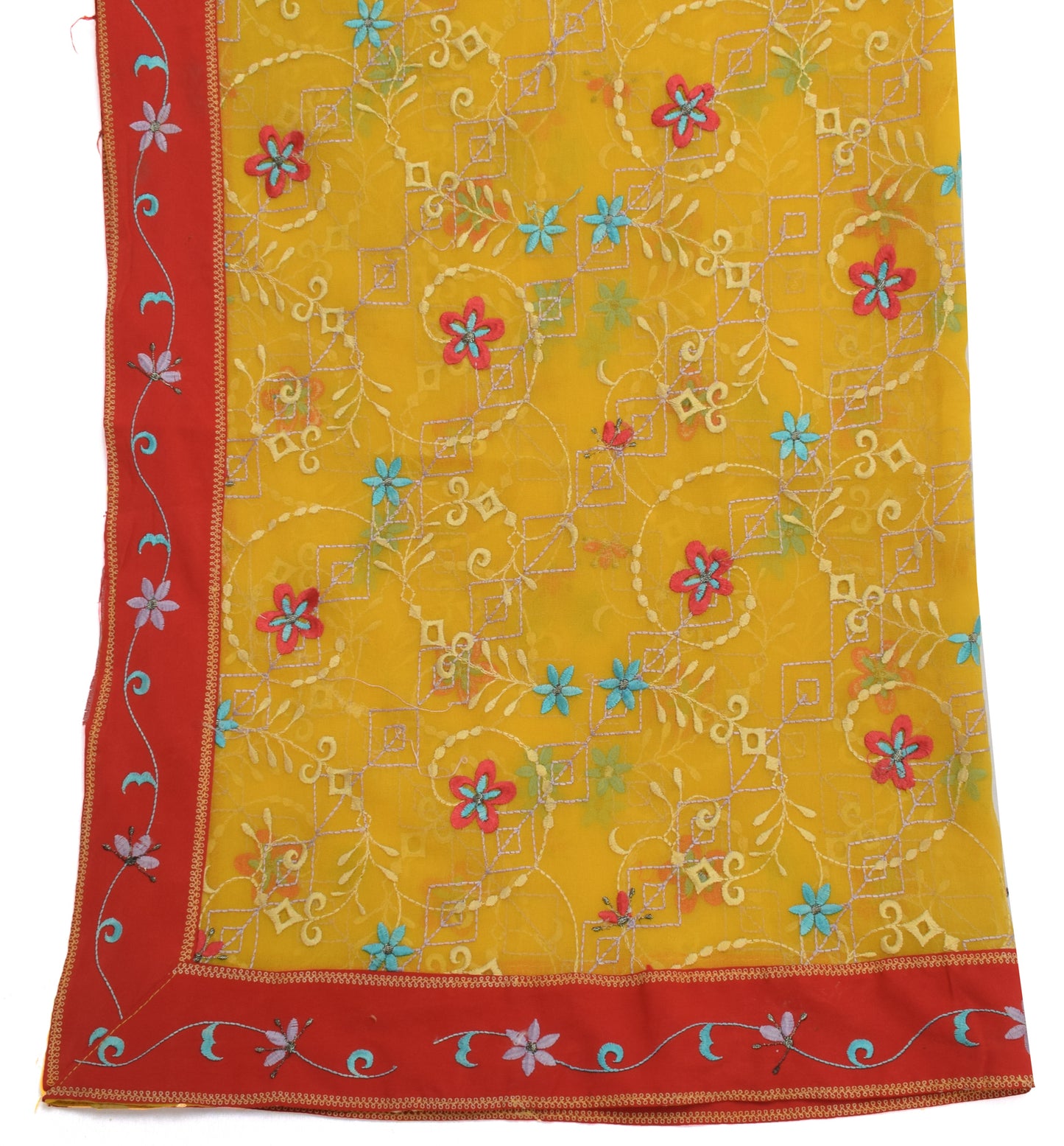 Sushila Vintage Yellow Dupatta Blend Georgette Silk Embroidered Long Stole Veil