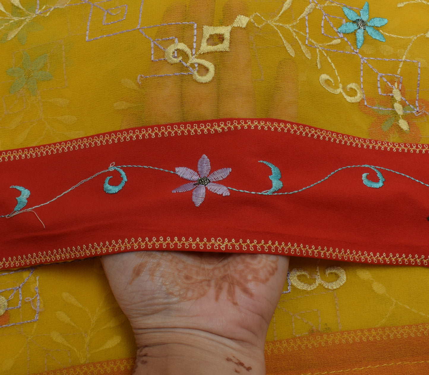 Sushila Vintage Yellow Dupatta Blend Georgette Silk Embroidered Long Stole Veil