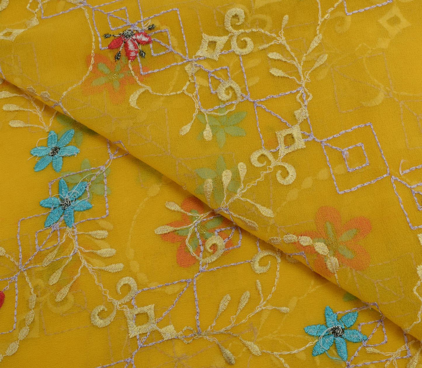 Sushila Vintage Yellow Dupatta Blend Georgette Silk Embroidered Long Stole Veil