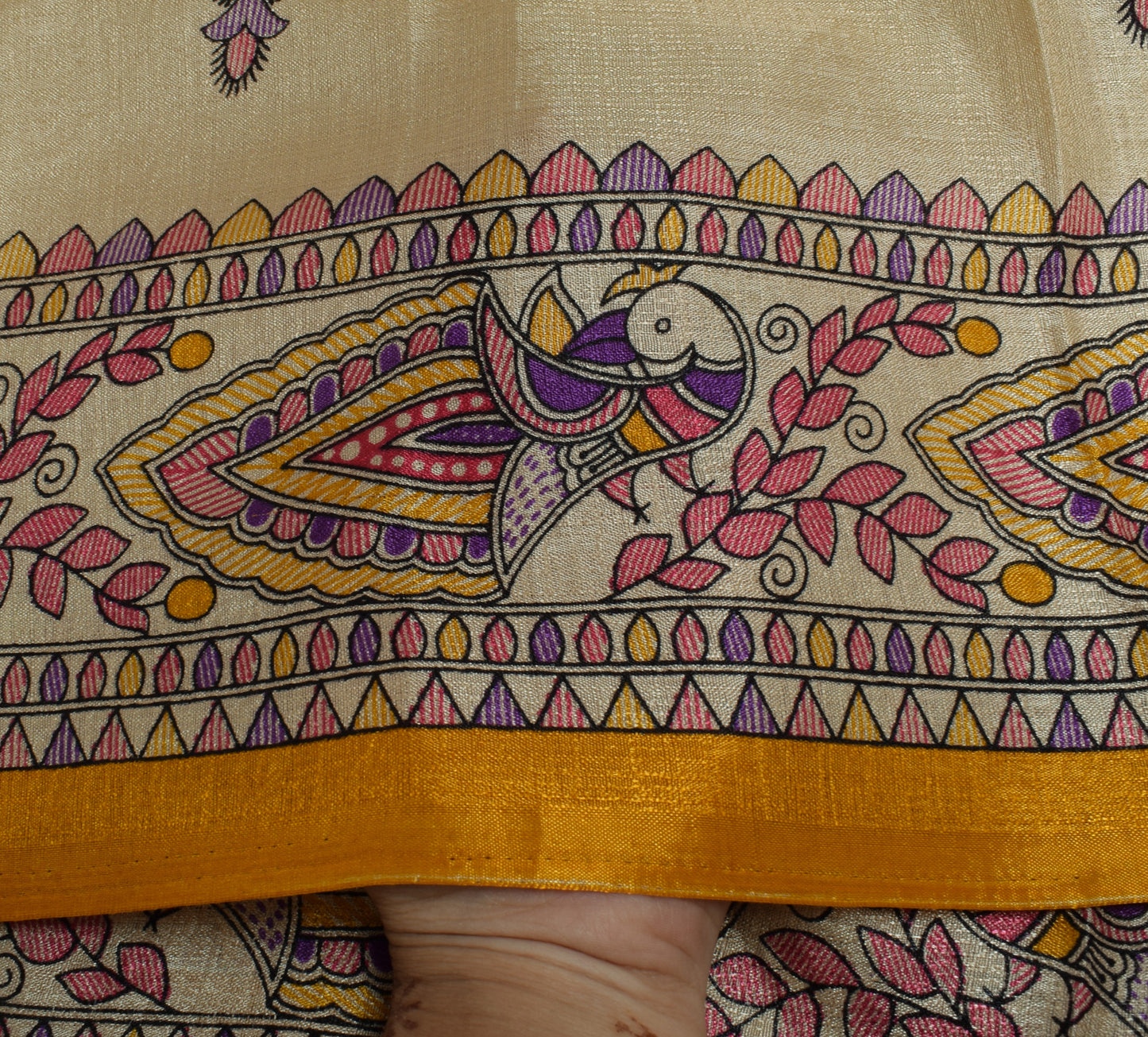 Sushila Vintage Light Brown Dupatta Blend Silk Madhubani Printed Long Stole Veil
