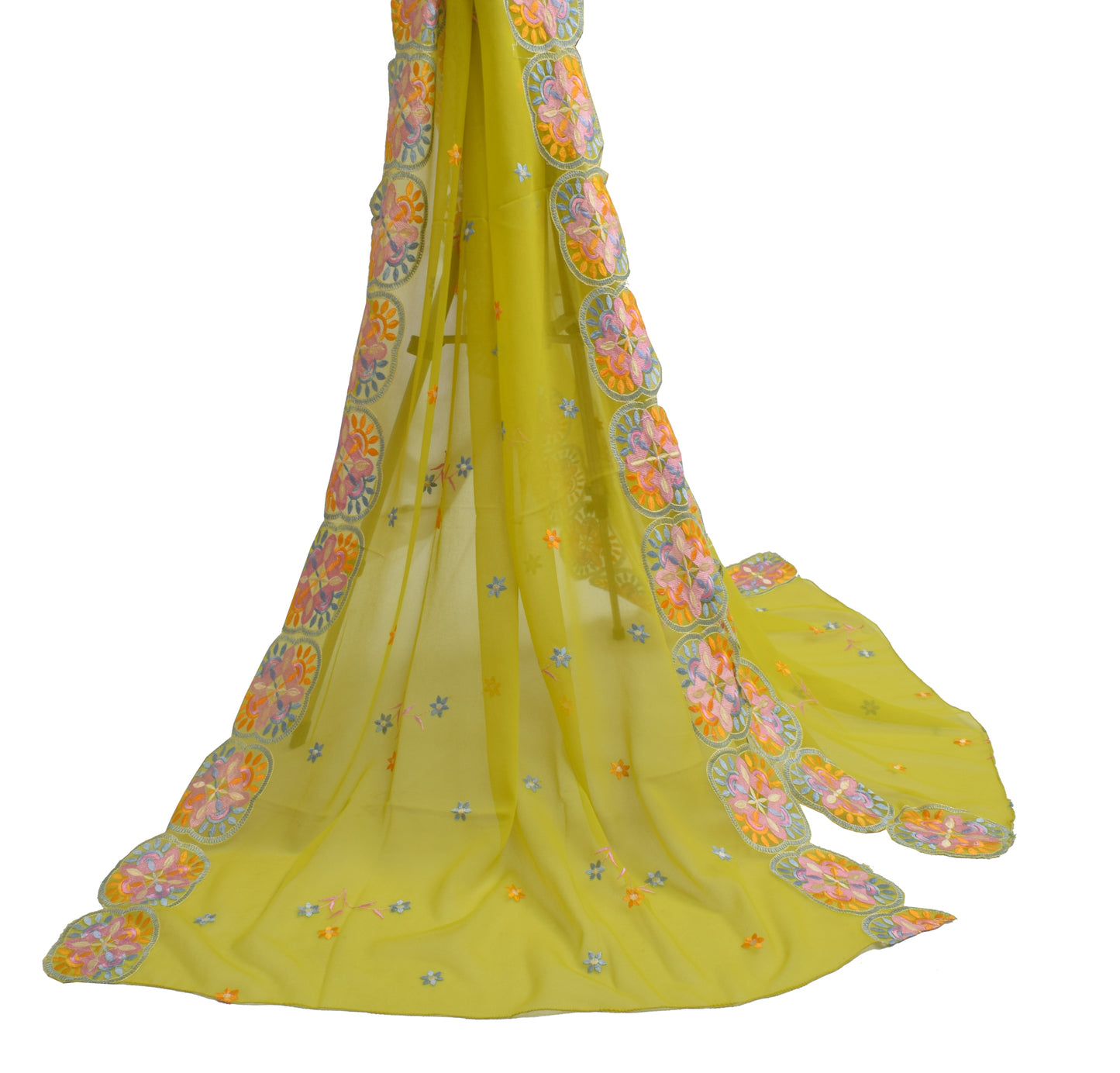 Sushila Vintage Green Dupatta Blend Georgette Silk Embroidered Long Stole Veil