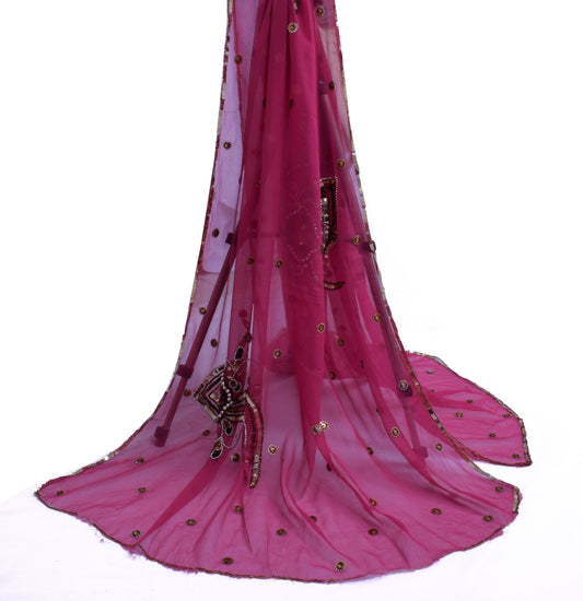 Sushila Vintage Indian Dupatta Blend Georgette Silk Embroidered Long Stole