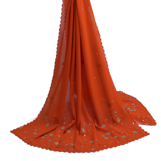 Sushila Vintage Orange Dupatta Blend Georgette Silk Hand Beaded Long Stole