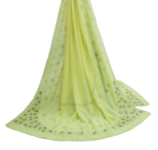 Sushila Vintage Lemon Dupatta Blend Georgette Silk Hand Beaded Long Stole Veil